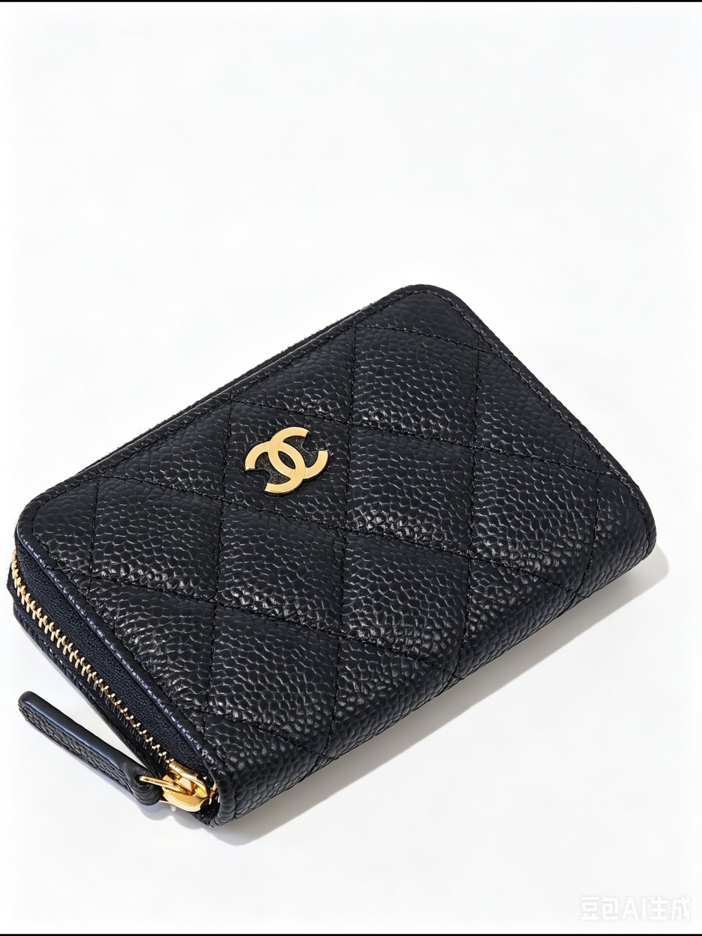 CHANEL Quilted Black Caviar Leather Zip Wallet with Gold CC